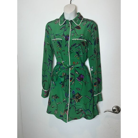 Derek Lam 10 Crosby Emerald Green Floral Button Down Silk Dress  Size 0 Womens - Picture 2 of 11